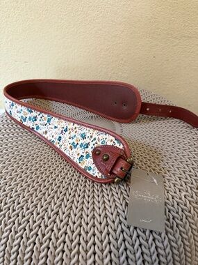 Anthropologie Floral high waist under the breast Belt with Rust Leather Trim